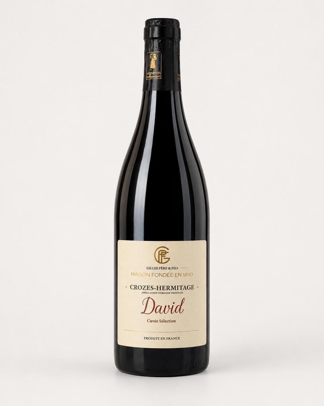 Bouteille de vin rouge Crozes-Hermitage « David » – Maison Gilles Père & Fils, vigneron en Vallée du Rhône depuis 1890